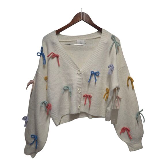 Luna Ivy Sweaters - LUNA  IVY  3D Bow‎ Coquette Cream Sweater Cardigan Size SMALL NWT